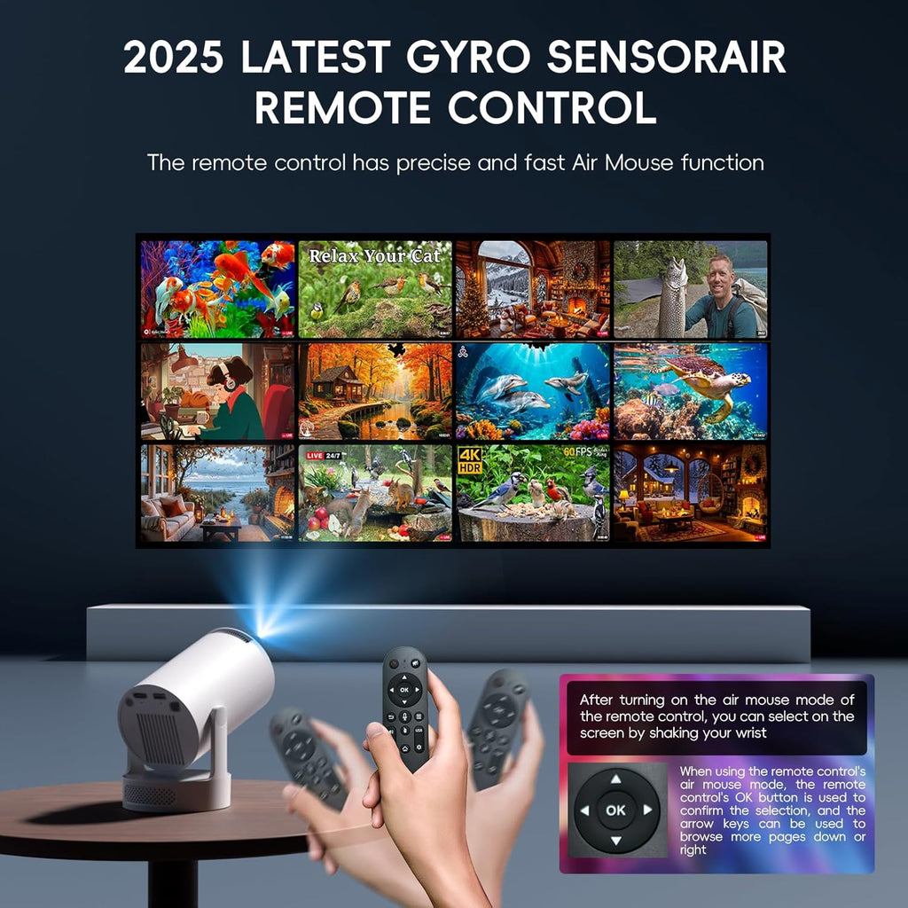 [Apps intégrées & 2025 Upgraded] Vidéoprojecteur avec WiFi 6 et Bluetooth 5.4 Mini Projecteur Supporte 4K 1080P Auto Keystone Rotation 180° Compatibile avec HDMI/TV Stick/Memory Stick/Laptop, Blanc