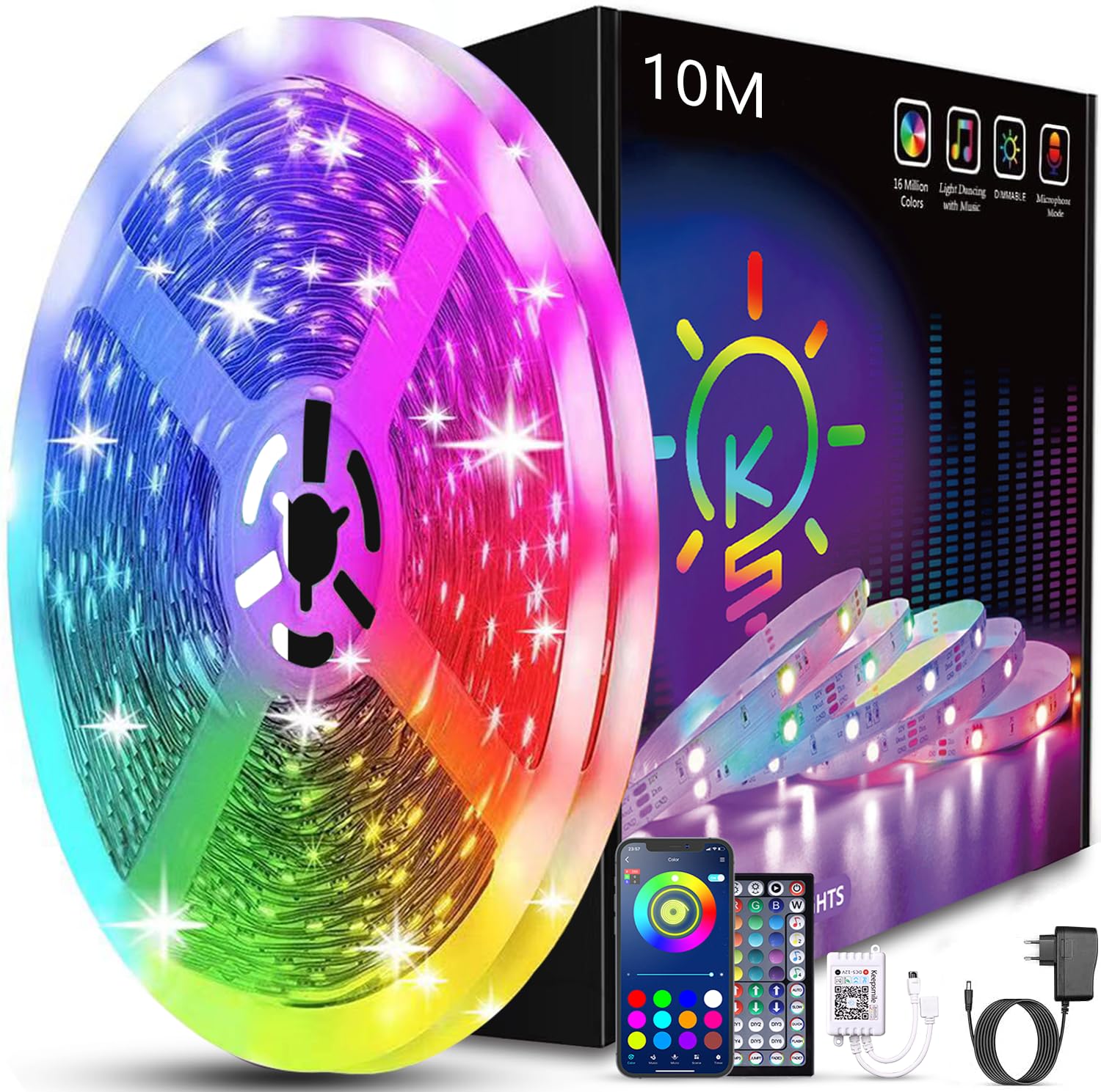 Keepsmile Ruban Led 30m (15mx2), Led Chambre Bluetooth, Bande Led Contrôlé par Télécommande APP, Guirlande Lumineuse Décoration Chambre Led Bureau