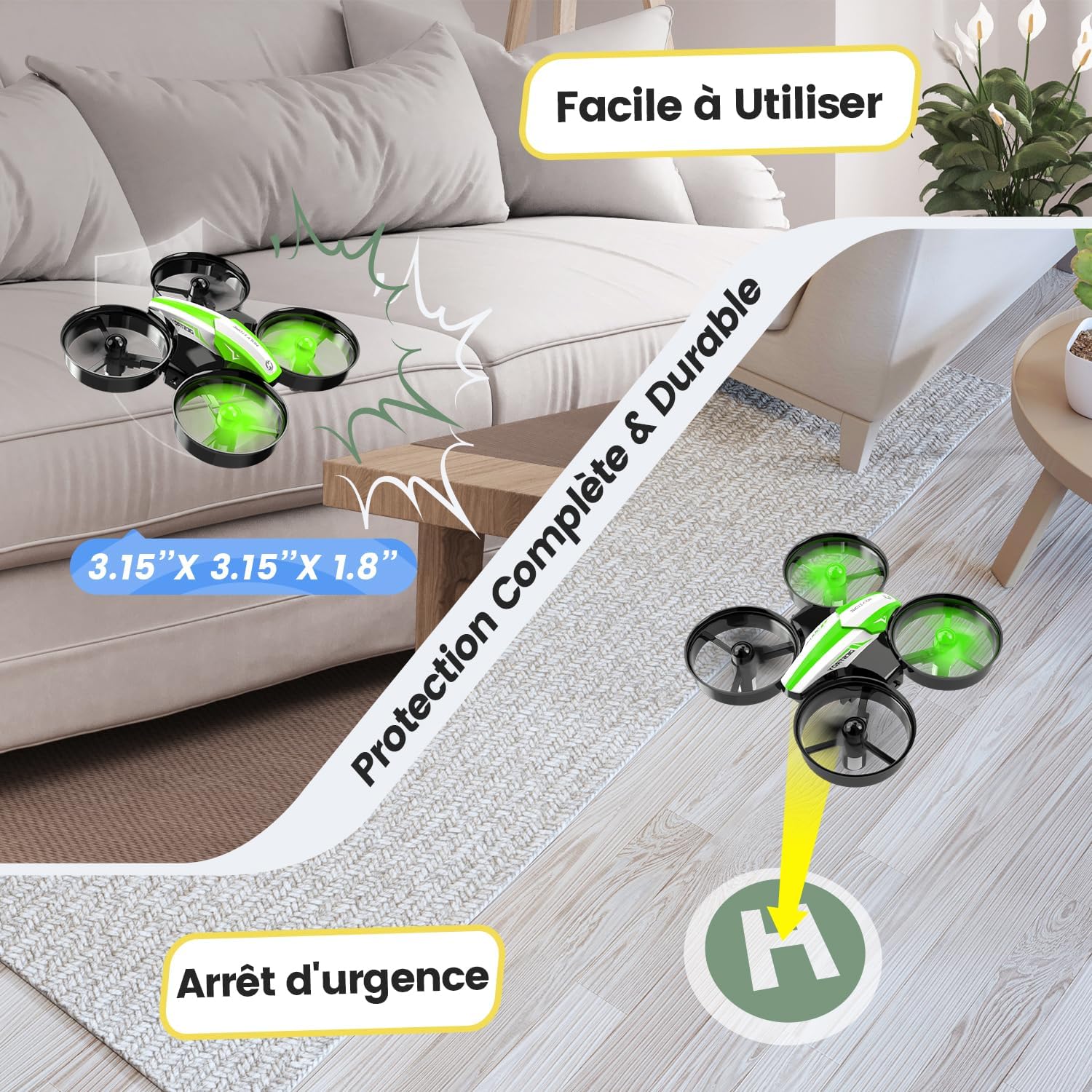 Holy Stone HS210 Mini Drone pour Enfants adultes, Jouet d'intérieur RC Quadcopter Plane pour Garçons Filles avec Auto Hover, 3D Flip, 3 piles et Mode sans tête, Jouet pour les tout-petits, Vert
