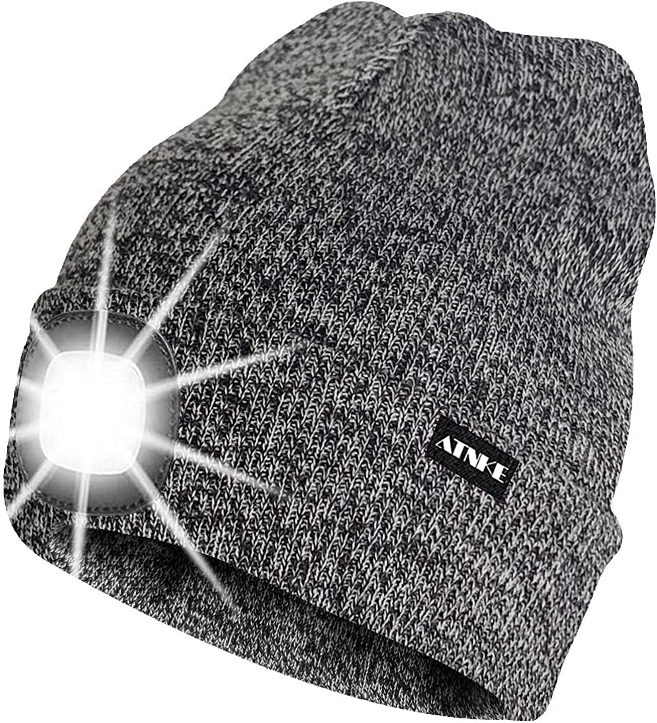 ATNKE LED Lumineux Bonnet Chapeau, USB Rechargeable 4 LED Chapeau de Course Lampe Frontale Étanche Lumière Hiver Cadeaux pour Hommes et Femmes