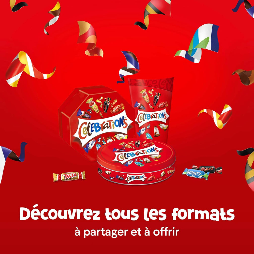 CELEBRATIONS - Coffret Chocolats Octogonale 186g - Assortiment de Mini Chocolats au Lait Individuels - Boîte Cadeau - Cadeau Idéal pour Noël - SNICKERS, TWIX, MARS, MALTESERS, BOUNTY et autres