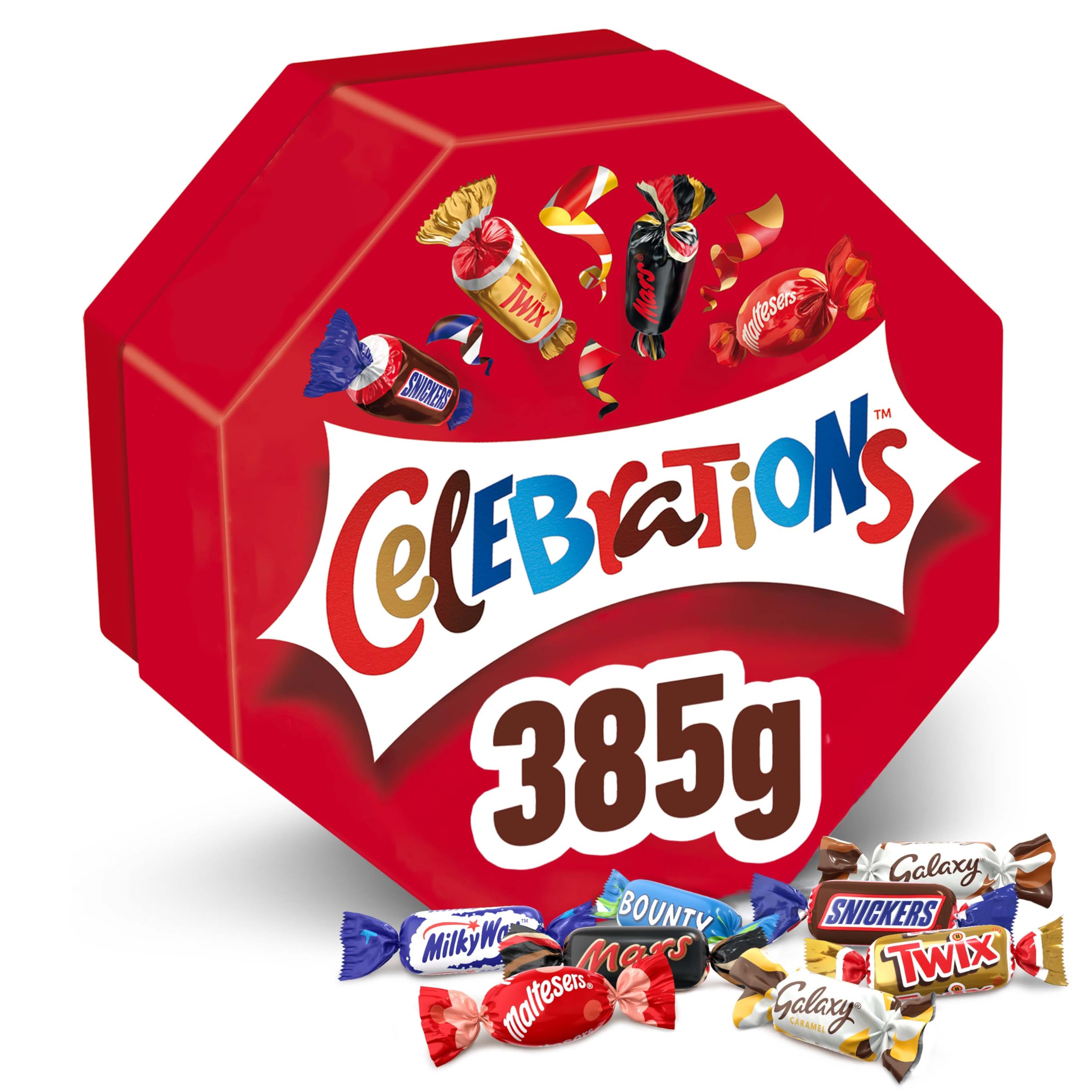 CELEBRATIONS - Coffret Chocolats Octogonale 186g - Assortiment de Mini Chocolats au Lait Individuels - Boîte Cadeau - Cadeau Idéal pour Noël - SNICKERS, TWIX, MARS, MALTESERS, BOUNTY et autres