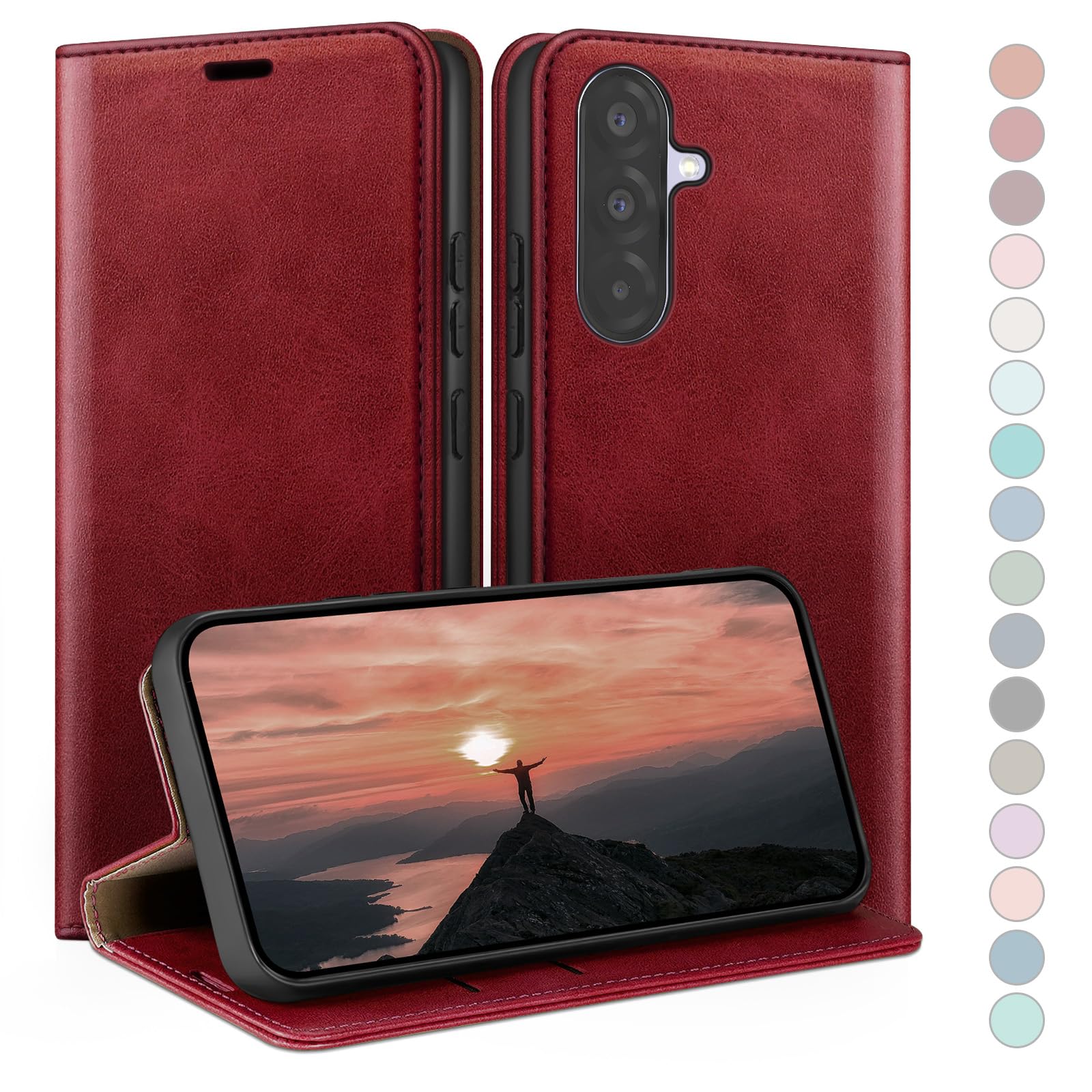 Coque pour Samsung Galaxy A56 avec RFID Blocage Etui à Rabat en Cuir de Premium,Fentes pour Cartes,Coques de Case,Cover à Rabat pour Samsung A56 Portefeuille Bleu Vert