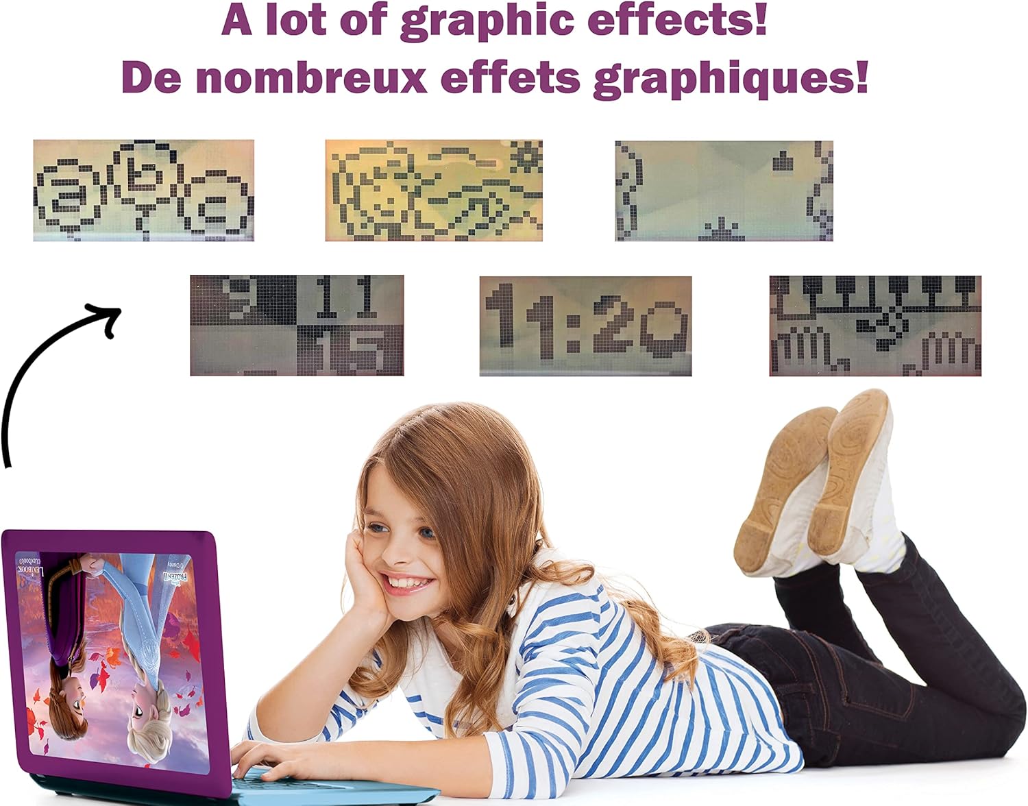 Lexibook, La Reine des Neiges, Ordinateur Éducatif Bilingue FRANÇAIS/Anglais, Jouet Filles avec 124 Activités pour Apprendre, S'amuser et Jouer du Piano, Bleu/Violet, JC598FZi1