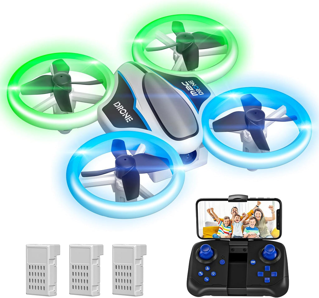 Mini Drone avec Caméra 1080P HD, Drone avec Lumières LED pour Enfant, Quadricoptère Hélicoptère RC avec 3 Batteries 21 Mins Jouet Cadeau pour Garçons et Filles