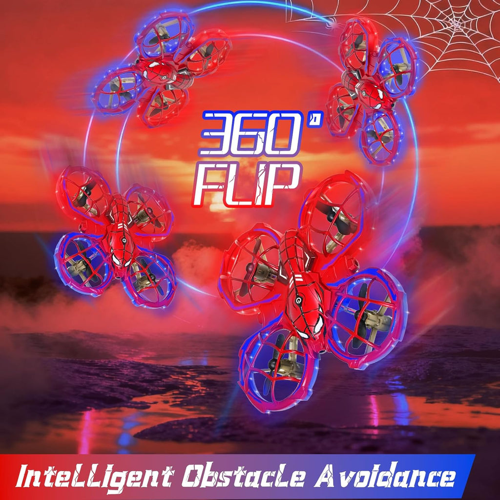Mini Drone pour Enfants, 2.4 GHz avec Télécommande, Drone RC avec Lumière et Flip À 360°, Mode Sans Tête, Évitement D'obstacles, Spider RC Quadricoptère pour Enfants et Débutants