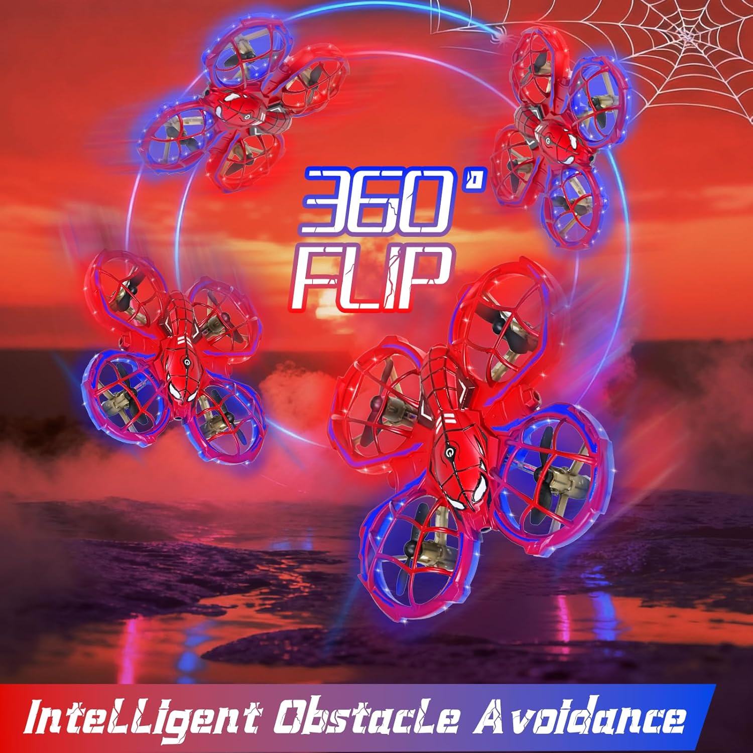 Mini Drone pour Enfants, 2.4 GHz avec Télécommande, Drone RC avec Lumière et Flip À 360°, Mode Sans Tête, Évitement D'obstacles, Spider RC Quadricoptère pour Enfants et Débutants