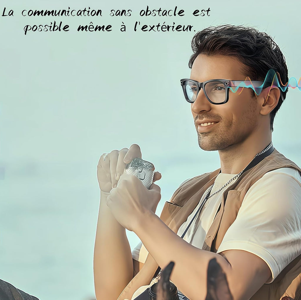 Korons Lunette Connectée-Smart Glasses avec Commande vocale et Reconnaissance Intelligente – Idéales pour Le Travail, Les Voyages et la découverte (Lunettes de Soleil)