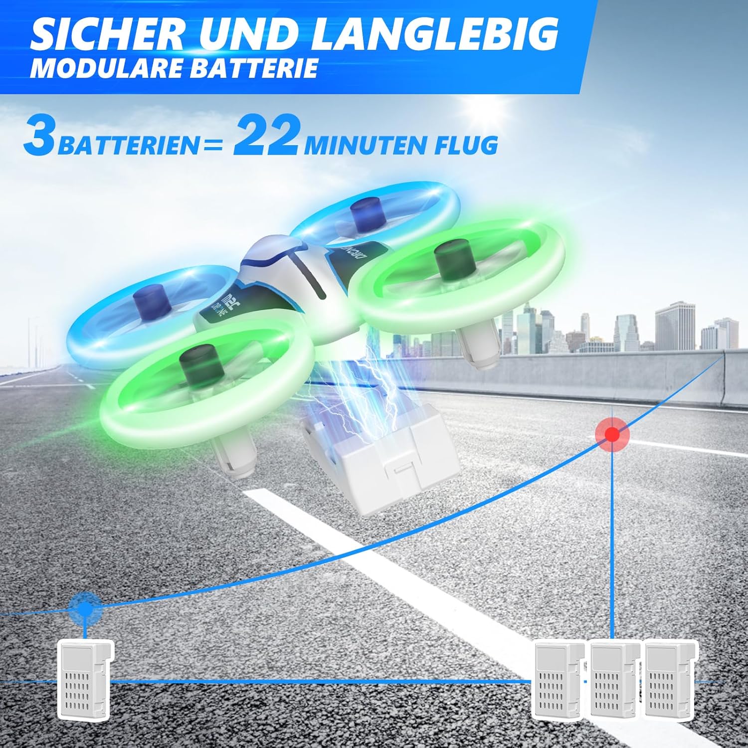 Mini Drone avec Caméra 1080P HD, Drone avec Lumières LED pour Enfant, Quadricoptère Hélicoptère RC avec 3 Batteries 21 Mins Jouet Cadeau pour Garçons et Filles