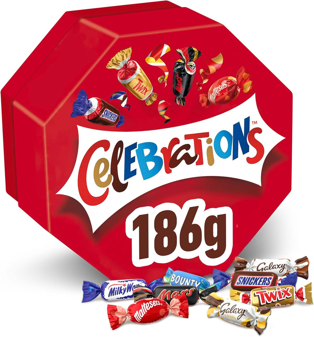 CELEBRATIONS - Coffret Chocolats Octogonale 186g - Assortiment de Mini Chocolats au Lait Individuels - Boîte Cadeau - Cadeau Idéal pour Noël - SNICKERS, TWIX, MARS, MALTESERS, BOUNTY et autres