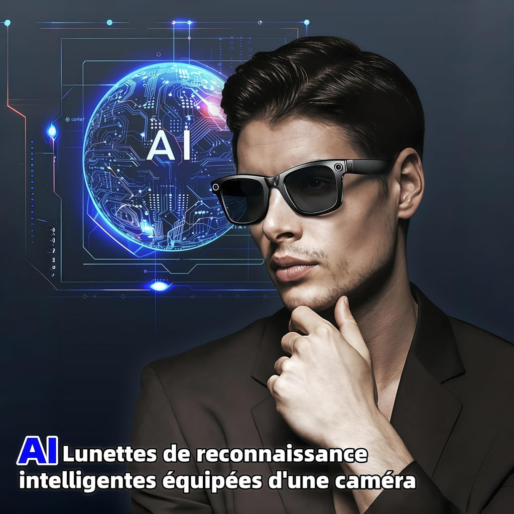 Korons Lunette Connectée-Smart Glasses avec Commande vocale et Reconnaissance Intelligente – Idéales pour Le Travail, Les Voyages et la découverte (Lunettes de Soleil)
