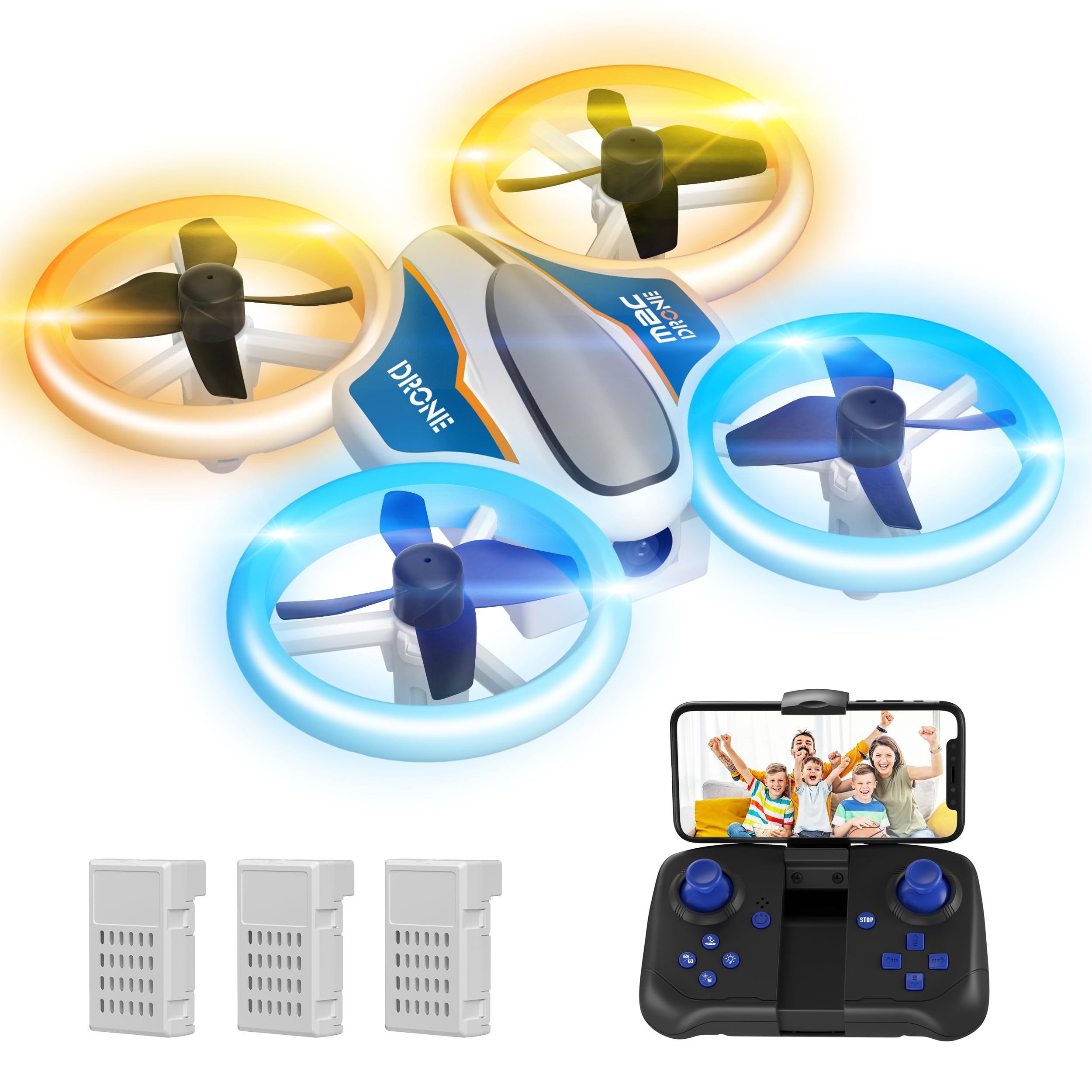 Mini Drone avec Caméra 1080P HD, Drone avec Lumières LED pour Enfant, Quadricoptère Hélicoptère RC avec 3 Batteries 21 Mins Jouet Cadeau pour Garçons et Filles