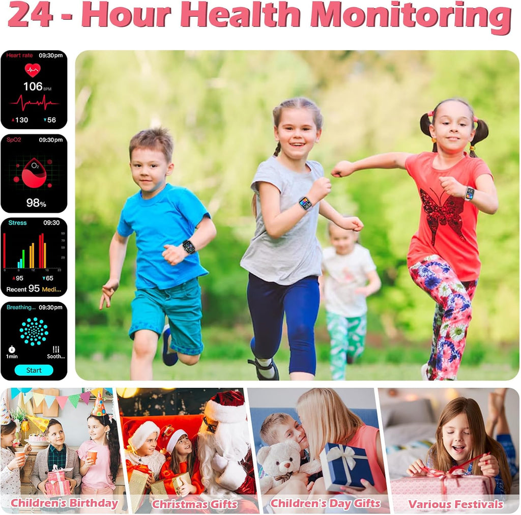 Fitness Tracker Montre Connectée Enfant, Smartwatch pour Garçon Fille 100+ Modes Sport Réveil Pedometer Moniteur Sommei, Jeux, 1,83" HD Smart Watch Intelligente pour Ados 5-16 Ans Cadeau, Rose