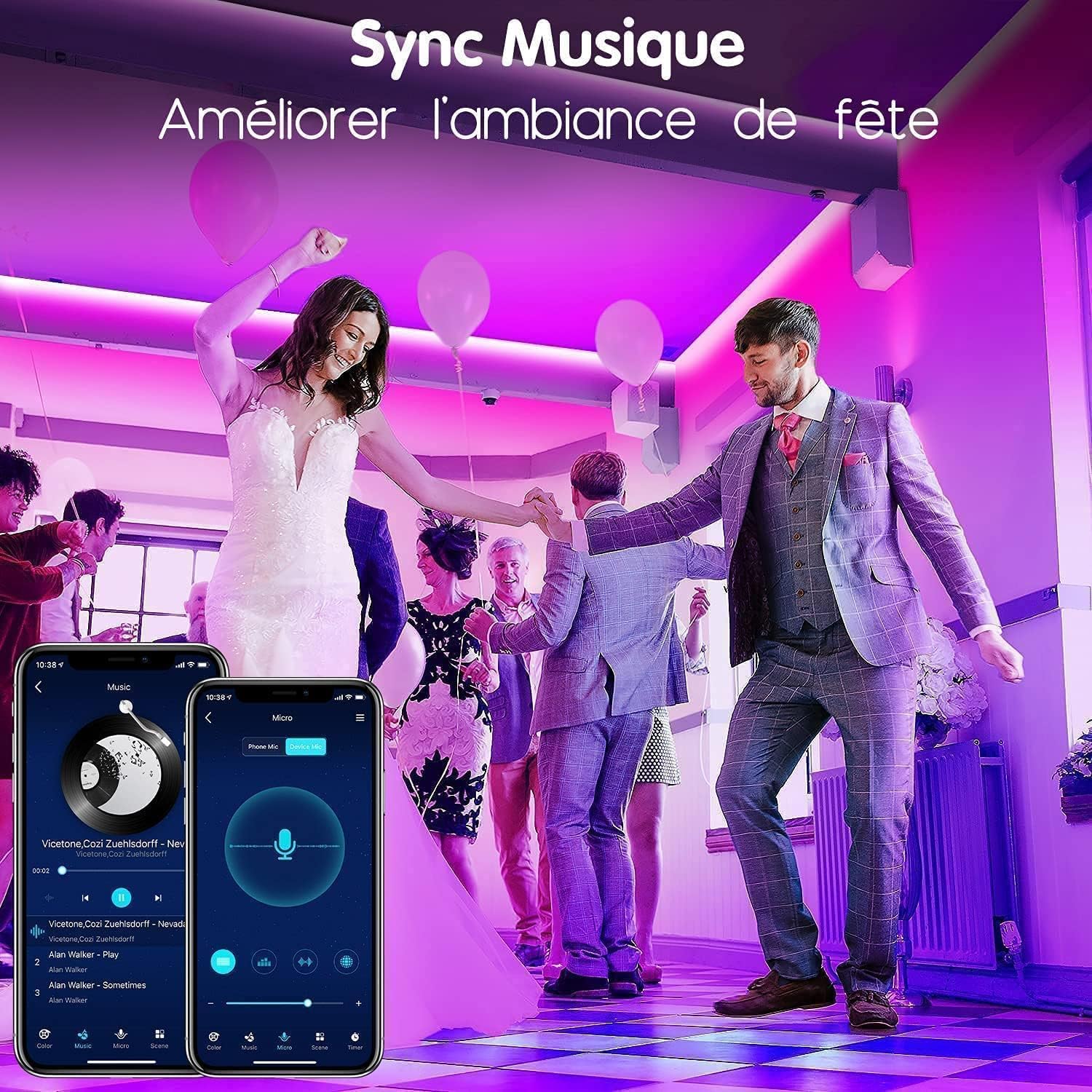 Keepsmile Ruban Led 30m (15mx2), Led Chambre Bluetooth, Bande Led Contrôlé par Télécommande APP, Guirlande Lumineuse Décoration Chambre Led Bureau