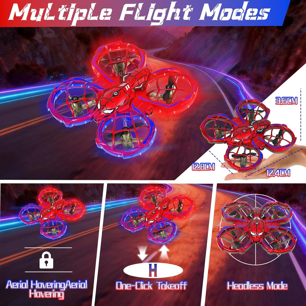 Mini Drone pour Enfants, 2.4 GHz avec Télécommande, Drone RC avec Lumière et Flip À 360°, Mode Sans Tête, Évitement D'obstacles, Spider RC Quadricoptère pour Enfants et Débutants
