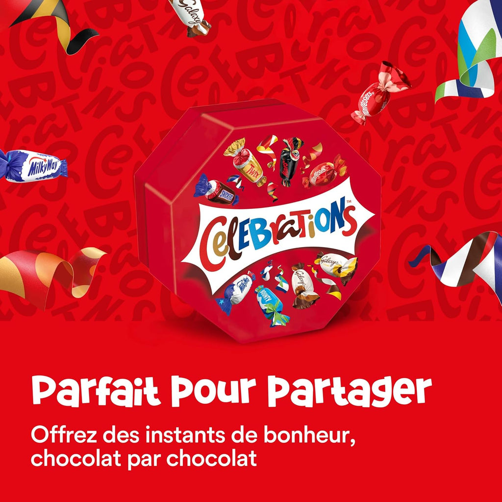 CELEBRATIONS - Coffret Chocolats Octogonale 186g - Assortiment de Mini Chocolats au Lait Individuels - Boîte Cadeau - Cadeau Idéal pour Noël - SNICKERS, TWIX, MARS, MALTESERS, BOUNTY et autres