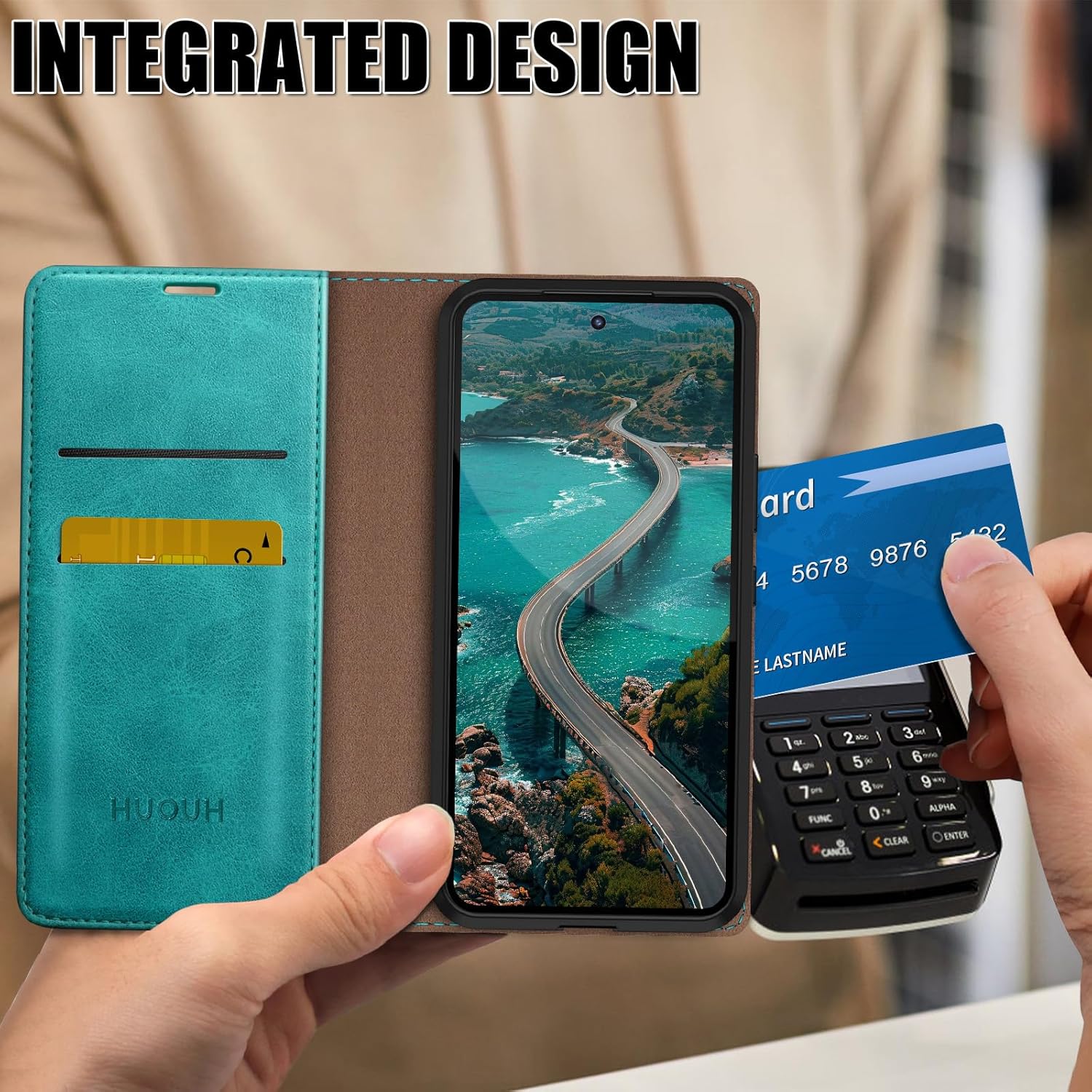 Coque pour Samsung Galaxy A56 avec RFID Blocage Etui à Rabat en Cuir de Premium,Fentes pour Cartes,Coques de Case,Cover à Rabat pour Samsung A56 Portefeuille Bleu Vert