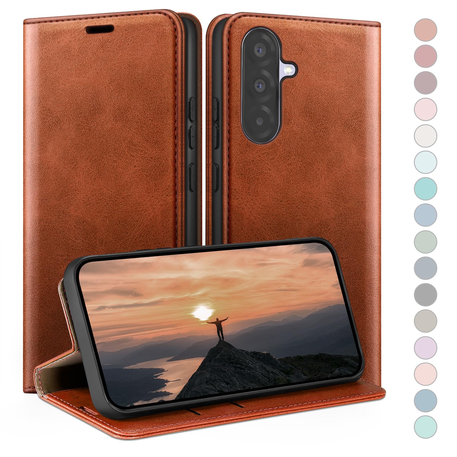 Coque pour Samsung Galaxy A56 avec RFID Blocage Etui à Rabat en Cuir de Premium,Fentes pour Cartes,Coques de Case,Cover à Rabat pour Samsung A56 Portefeuille Bleu Vert