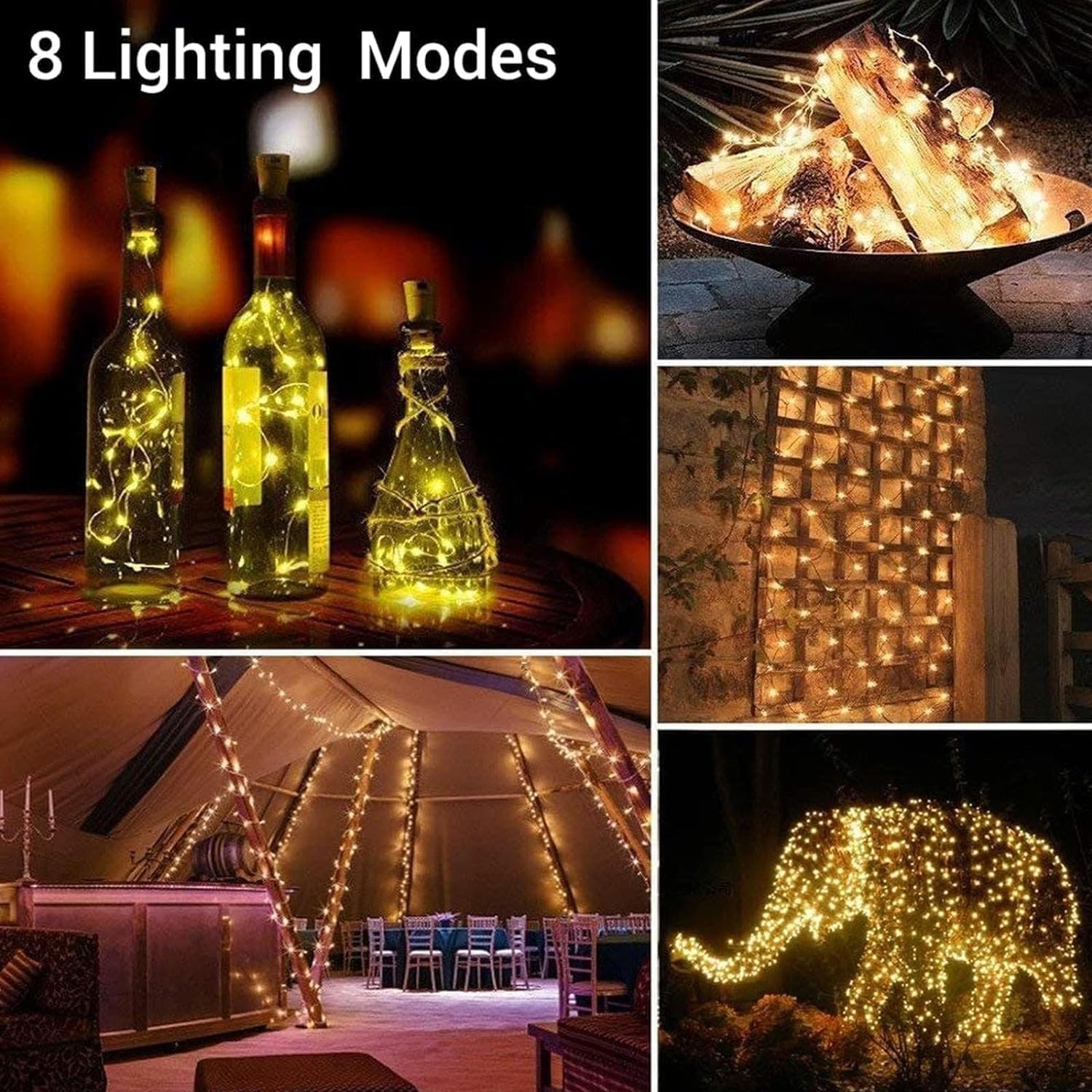 Joomer Lot de 2 Guirlande Solaire Exterieur Jardin, 12m 120LED Lumineuse Étanche, 8 Modes Guirlande Lumineuse Exterieure Solaire Fil de Cuivre pour Jardin Terrasse Cour Noël Mariage Fête, Blanc Chaud