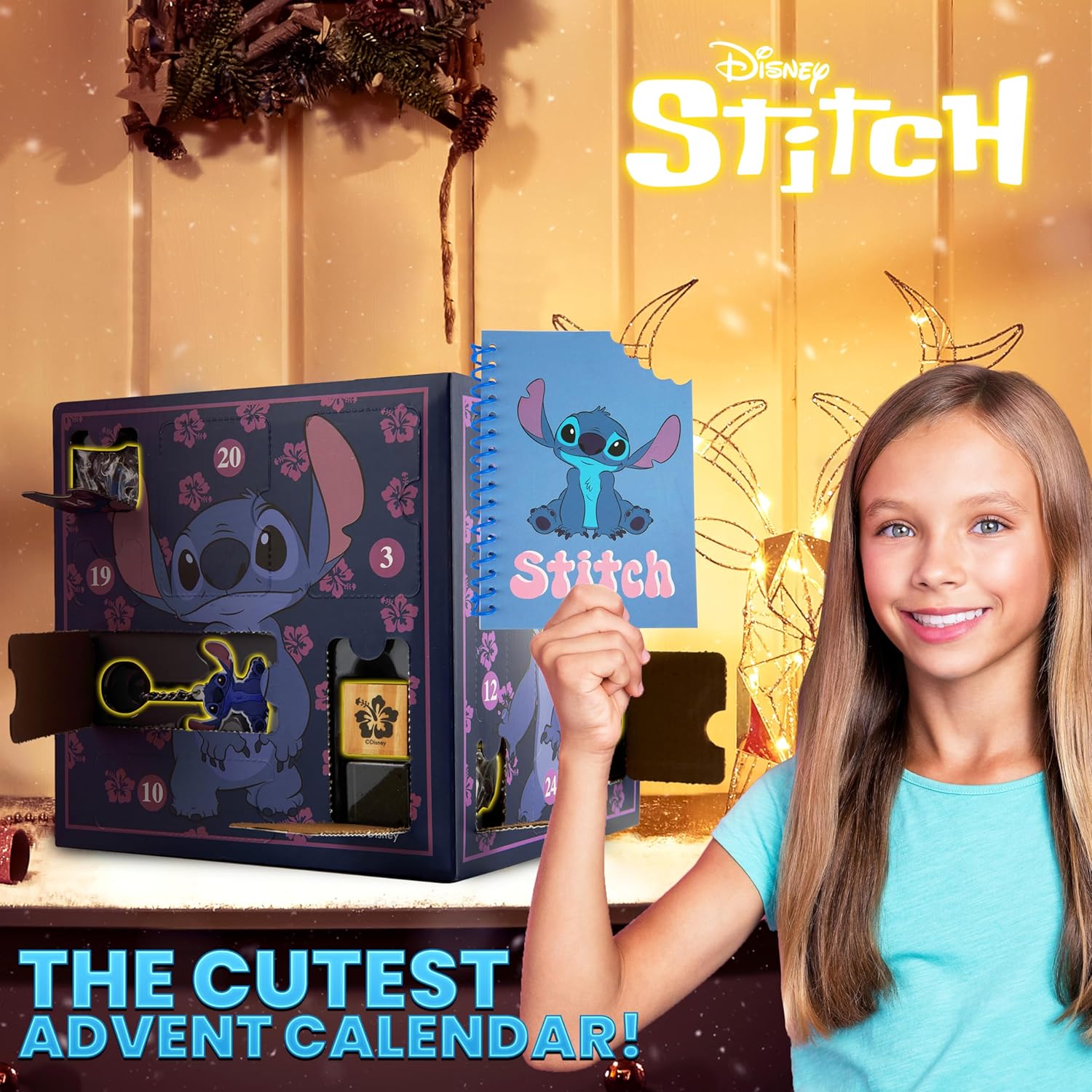 Disney Stitch Calendrier de l'Avent 2025 Compte à Rebours Noel 24 Surprises Papeterie Original et Accessoires Kawaii Collier Porte-clés Stylo (Violet Stitch Cube)