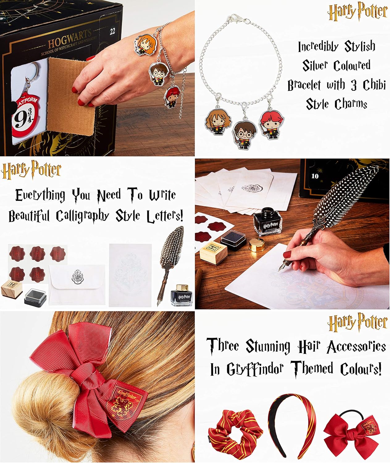 Harry Potter Calendrier de l'Avent 2025 Fille Ado Femme 24 Surprises Magiques, Papeterie Chaussettes Noel Accessoires, Compte à Rebours de Noël (Noir Cube)