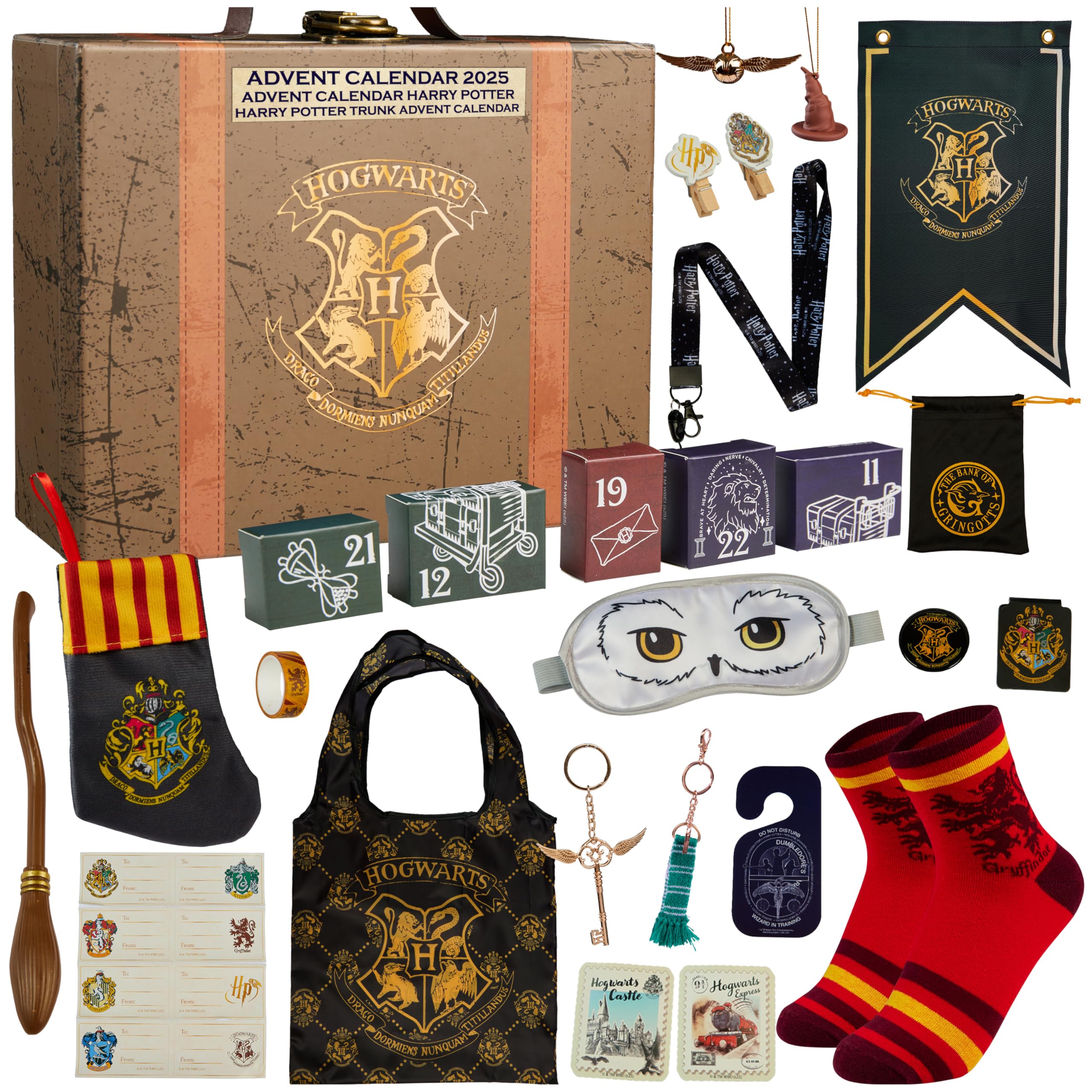 Harry Potter Calendrier de l'Avent 2025 Fille Ado Femme 24 Surprises Magiques, Papeterie Chaussettes Noel Accessoires, Compte à Rebours de Noël (Noir Cube)